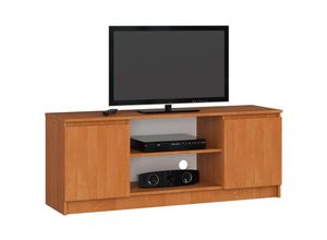 5901738164741 - Fernsehkommode K-140 | ein offenes Regalfach | 2 Ablagen mit Türen links und rechts | H55 x B140 x T40 cm | Gewicht 30 kg | Gewicht 40 kg | Farbe Erle