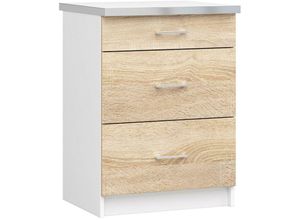 5901738166370 - Akord - Niedriger Küchenschrank Küchenschrank 60 cm S60 Weiß -White   Eiche Lima Sonoma 3 Schubladen 1