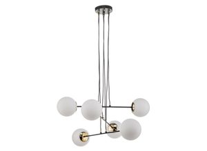 5901738895638 - Emibig Lighting - Emibig ognis Black Globe Multi Arm Pendel-Deckenleuchte mit weißen Glasschirmen 6x E27