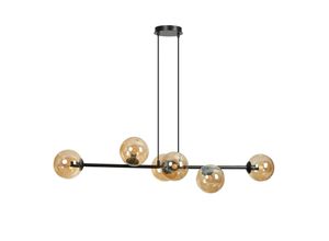 5901738900172 - Emibig Lighting - Emibig rossi Schwarze Kugel-Pendel-Deckenleuchte mit bernsteinfarbenen Glasschirmen 6x E14