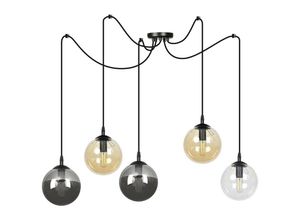 5901738900462 - Emibig Lighting - Emibig gigi Schwarze Glaskugel-Cluster-Pendel-Deckenleuchte mit klaren graphitfarbenen und bernsteinfarbenen Glasschirmen 5x E14