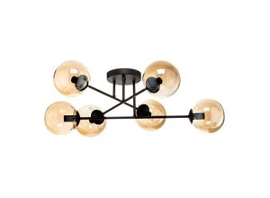 5901738900936 - Emibig Lighting - Emibig brendi Black Globe Multi Arm Halbbündige Deckenleuchte mit bernsteinfarbenen Glasschirmen 6x E14