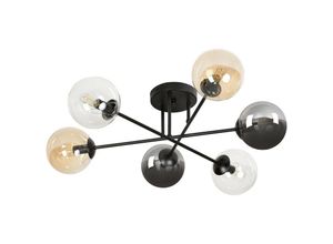 5901738900950 - Emibig BRENDI Black Globe Multi Arm Semi Flush Deckenleuchte mit Graphit Bernsteinglasschirmen 6x E14