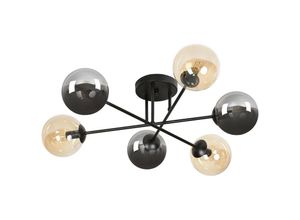 5901738900967 - Emibig Lighting - Emibig brendi Black Globe Multi Arm Halbbündige Deckenleuchte mit klaren graphitfarbenen Glasschirmen 6x E14