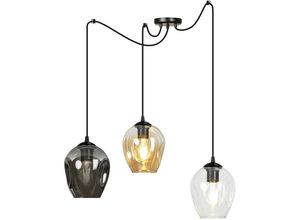 5901738901223 - Emibig Lighting - Emibig level Schwarze Glaskuppel-Cluster-Pendel-Deckenleuchte mit klaren graphitfarbenen und bernsteinfarbenen Glasschirmen 3x E27