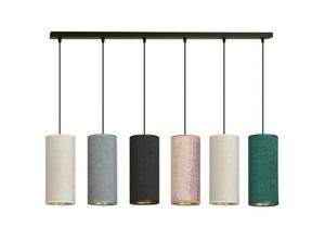 5901738921054 - Emibig Lighting - Emibig bente Black Bar Pendel-Deckenleuchte mit schwarzen grauen rosa grünen Stoffschirmen 6x E14