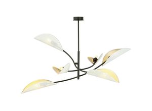 5901738921368 - Emibig Lighting - Emibig lotus Halbbündige Deckenleuchte mit mehreren Armen in Schwarz mit Stoffschirmen in Weiß und Gold 6x E14