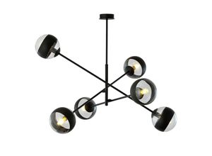 5901738923645 - Emibig Lighting - Emibig linear Schwarze mehrarmige Pendel-Deckenleuchte mit klaren schwarzen Glasschirmen 6x E14