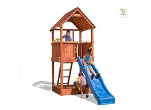 5902020527169 - Spielturm Joy teak mit Rutsche Leiter Holzdach und Fernrohr - Fungoo