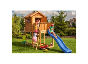 5902020527183 - Spielhaus My House teak inkl Rutsche Haus mit Holzdach und Steuerrad - Fungoo