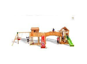 5902020527688 - Spielturm Maxi Set Smile Farm My Space xl Fortress Toybox Rainbow Move+ teak mit 2x Rutschen 2x Spieltürmen Verbindungsbrücke Leiter Schaukel