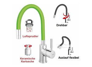 5902194969819 - Spültischarmatur grün flexibel Einhebelmischer Wasserhahn Messing Mischbatterie Spiralfederarmatur