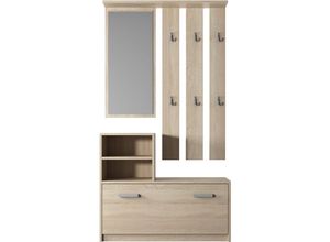 5902409926965 - Yesfir - Garderobenset mit Schuhschrank Spiegel 6 Kleiderhaken und 2 offenen Fächern (Holzoptik Sonoma Eiche) - Selsey