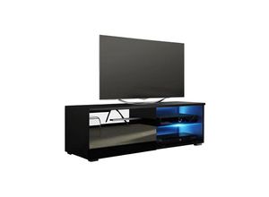 5902409945454 - Selsey - tenus single - Fernsehschrank   TV-Board mit offenem und geschlossenem Stauraum 100 cm breit (Schwarz Matt   Schwarz Hochglanz mit led)