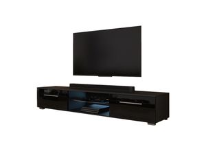 5902409973341 - Selsey SYVIS - TV-Board   Fernsehschrank mit 2 Klapptüren  2 offenen Fächern  LED-Beleuchtung 140 cm (Schwarz Matt   Schwarz Hochglanz)