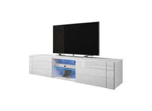 5902409980967 - Selsey - elegant - TV-Lowboard mit Klapptüren und 2 offenen Fächern grifflos 140 cm breit (Weiß Matt   Weiß Hochglanz mit led)