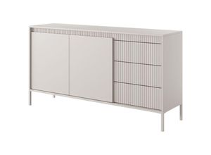 5902409981636 - Selsey - falsetto - Sideboard 2-türig mit 3 Schubladen Beige mit geriffelter Front 153 cm