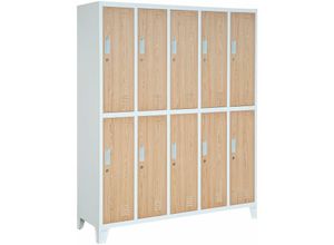 5902560332315 - Spint Schließfachschrank 5B2A Metallspind Umkleideschrank 10 Fächer Stahlblech Pulverbeschichtet 172 cm x 136 cm x 45 cm - weiß holzoptik - Jan Nowak