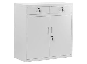 5902560338089 - Jan Nowak - Kleiner Aktenschrank C17B Büroschrank mit 2 Schubladen Flügeltüren Metallschrank Pulverbeschichtet Metall Abschließbar 90 cm x 90 cm x 40