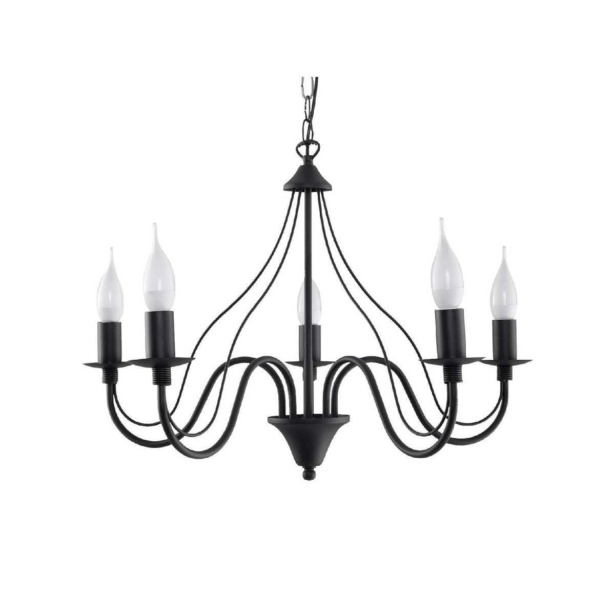 5902622427171 - Sollux - Beleuchtung Minerwa 5 Kronleuchter Lampe de Decke Glamour Style Glühbirne E14 auswechselbar 5 x 40 w Stahl 60 x 60 x 80 cm Schwarz