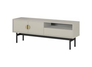 5902622532783 - Stoon - TV-Element mit 3 Schubladen Grau-Beige Taupe mit schwarzem Metallgestell 154 cm - Selsey