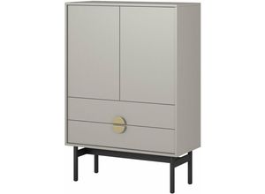 5902622532813 - Stoon - Highboard 2-türig mit 2 Schubladen Grau-Beige Taupe mit schwarzem Metallgestell 85 cm - Selsey