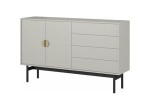 5902622532820 - Stoon - Sideboard 2-türig mit 4 Schubladen Grau-Beige Taupe mit schwarzem Metallgestell 154 cm - Selsey