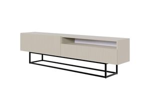 5902622541433 - Veldio - TV-Lowboard mit offenem Fach graubeige mit schwarzem Metallgestell 175 cm - Selsey