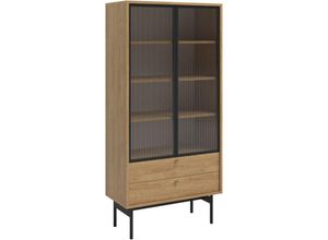 5902622543802 - Selsey Olar - Vitrine mit 3 Regalböden Holzoptik Hickory Natur 85 cm