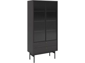 5902622543819 - Selsey Olar - Vitrine mit 3 Regalböden Holzoptik Esche Portland Schwarz 85 cm