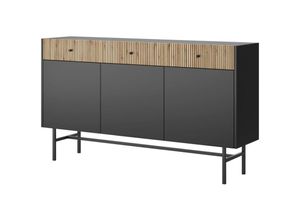 5902622590578 - Selsey - Divenos - Sideboard 3-türig Schwarz   Holzoptik Eiche 155 cm