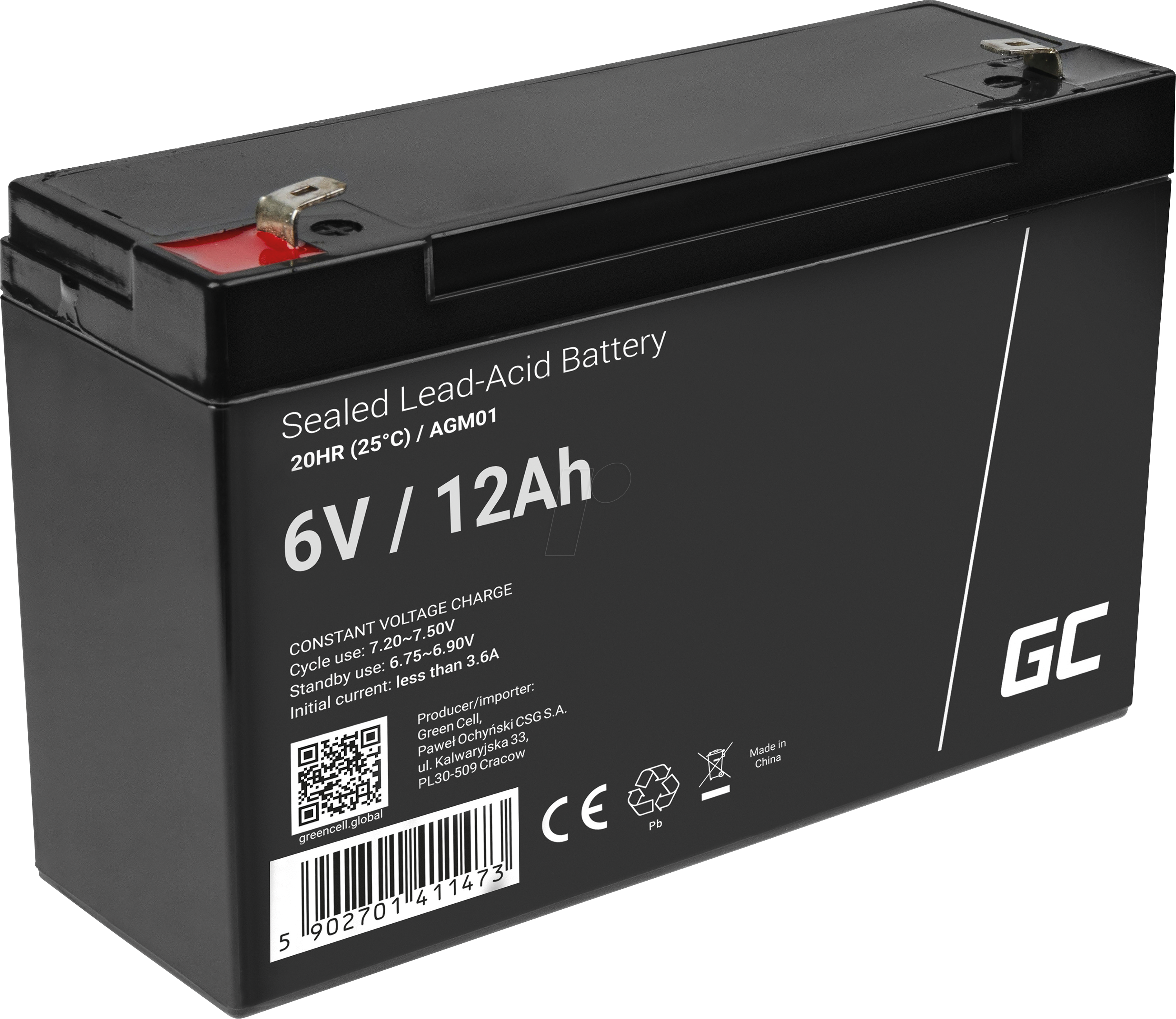 5902701411473 - AGM01 AGM01 Bleiakku 6 V 12 Ah Blei-Vlies (AGM) (B x H x T) 151 x 94 x 50 mm Flachstecker 48 mm Zyklenfest Wartungsfrei