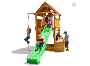 5902730330042 - Spielturm Fortress Toybox teak mit Rutsche Toybox Holzdach Leiter Steuerrad Kletterwand - Fungoo