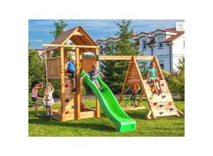 5902730330059 - Thegoodgarden - Fungoo Spielturm Fortress Spider+ teak mit Rutsche Holzdach Griffe Leiter Kletterturm und Schaukel