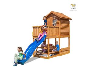 5902730330103 - Spielturm My House Free Time Beach teak mit Picknicktisch Sandkastenabdeckung Rutsche Haus mit Holzdach - Fungoo