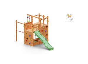 5902730331971 - Spielturm Climbing Star 2 teak mit Rutsche Kletterwand Strickleiter Kletternetz - Fungoo