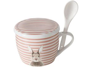 5902973441512 - Boltze Gruppe - Tasse mit Deckel und Löffel fluffy aus Porzellan Häschen 600 ml