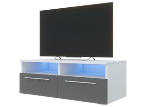 5903025130545 - Phiris - TV-Schrank modernes TV-Board mit Hochglanzfronten und LED-Beleuchtung stehend 100 cm breit (Weiß Matt   Grau Hochglanz) - Selsey