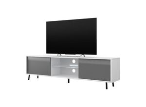 5903025294513 - Selsey - lefyr – Fernsehschrank   modernes TV-Board mit Füßen und led 140 cm breit (Weiß Matt   Grau Hochglanz)