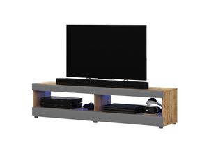 5903025329574 - Viansola - TV-Schrank Lancaster Eiche Matt   Grau Hochglanz mit led 100 cm - Selsey