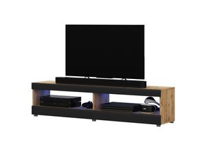 5903025329581 - Selsey - viansola - TV-Schrank Lancaster Eiche Matt   Schwarz Hochglanz mit led 100 cm