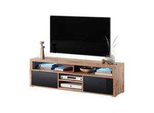 5903025346052 - Selsey - TV-Lowboard laksa - Fernsehschrank in Wotan Eiche   Schwarz Hochglanz mit LED-Beleuchtung 137 cm breit