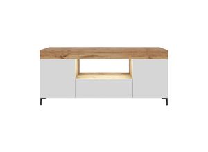 5903025365640 - Selsey - gusto - TV-Lowboard  Fernsehschrank geschlossen mit 3 Türen   offenem Fach  LED-Beleuchtung 137 cm breit (Eichefarben Lancaster   Weiß Matt)