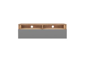 5903025392837 - Rednaw - TV-Schrank   modernes TV-Board für Wohnzimmer stehend   hängend 100 cm breit (Wotan Eiche Matt   Grau Hochglanz mit led) - Selsey