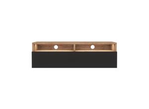 5903025392844 - Rednaw - TV-Schrank   modernes TV-Board für Wohnzimmer stehend   hängend 100 cm breit (Wotan Eiche Matt   Schwarz Hochglanz mit led) - Selsey