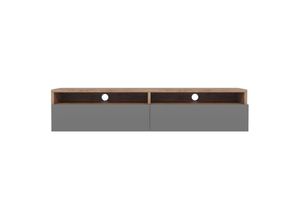 5903025392882 - Rednaw - TV-Schrank   modernes TV-Board für Wohnzimmer stehend   hängend 140 cm breit (Wotan Eiche Matt   Grau Hochglanz ohne led) - Selsey