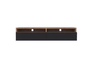 5903025392899 - Rednaw - TV-Schrank   modernes TV-Board für Wohnzimmer stehend   hängend 140 cm breit (Wotan Eiche Matt   Schwarz Hochglanz ohne led) - Selsey