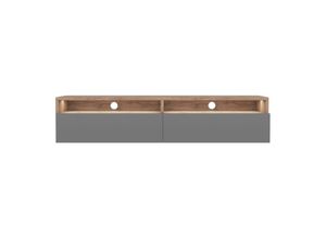 5903025392936 - Rednaw - TV-Schrank   modernes TV-Board für Wohnzimmer stehend   hängend 140 cm breit (Wotan Eiche Matt   Grau Hochglanz mit led) - Selsey