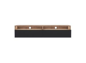 5903025392943 - Rednaw - TV-Schrank   modernes TV-Board für Wohnzimmer stehend   hängend 140 cm breit (Wotan Eiche Matt   Schwarz Hochglanz mit led) - Selsey