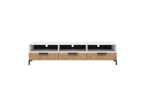 5903025437064 - Rikke - TV-Lowboard   TV-Tisch mit 3 offenen und 3 geschlossenen Fächern 160 cm breit (Weiß Matt   Wotan Eiche Matt ohne led) - Selsey